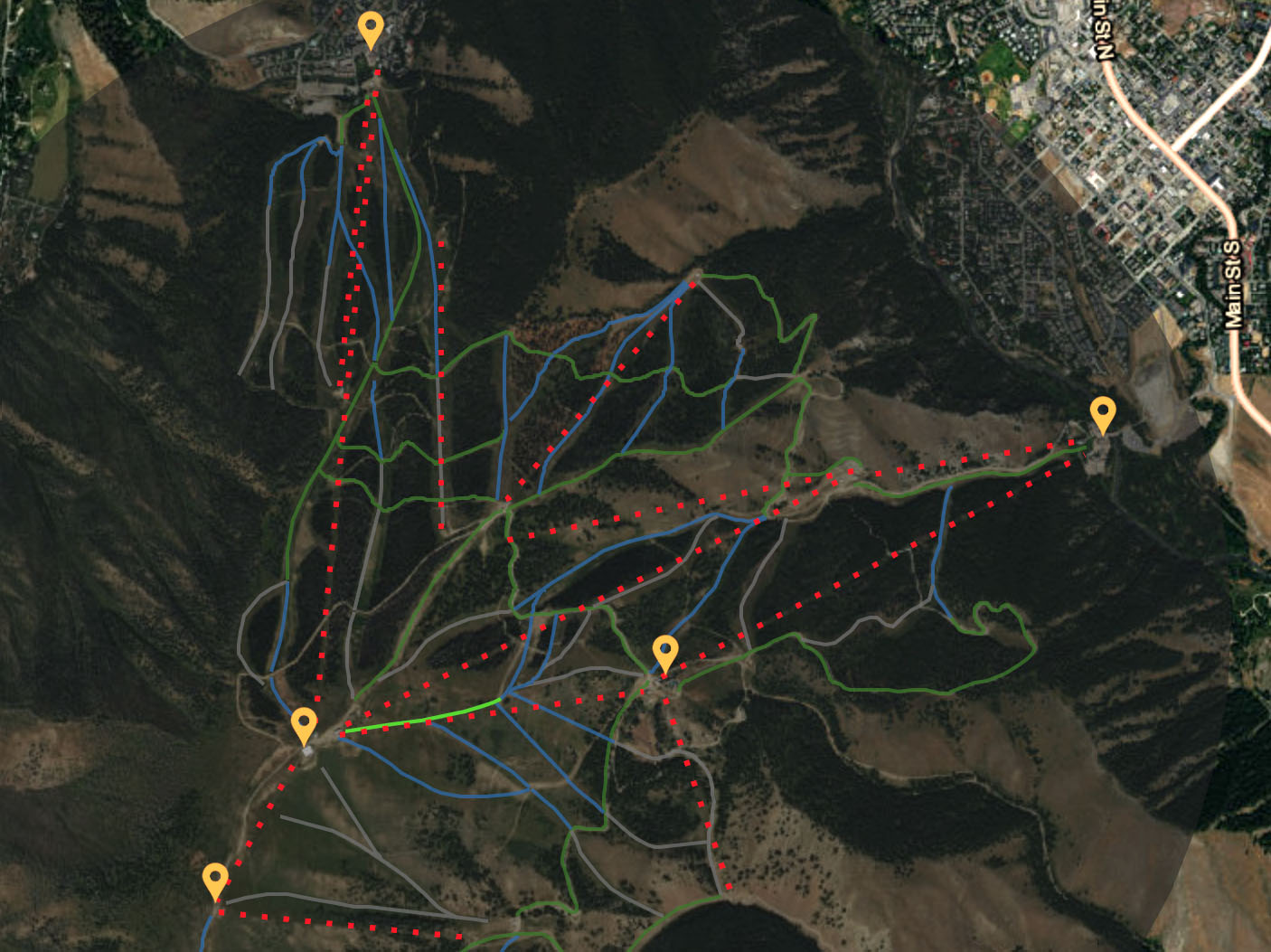 Esri map of Sun Valley's Bald Mountain ski runs.