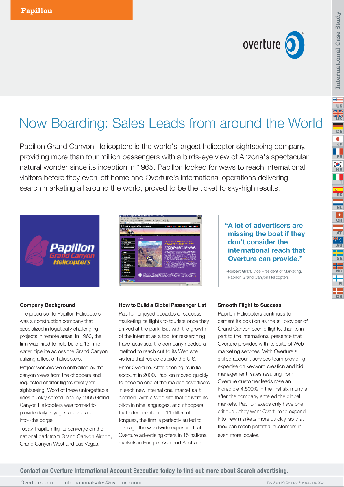 Overture International case study flyer